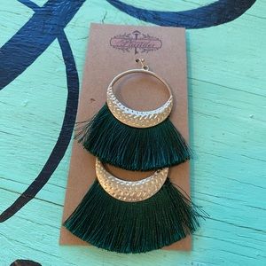 Green fringe earrings